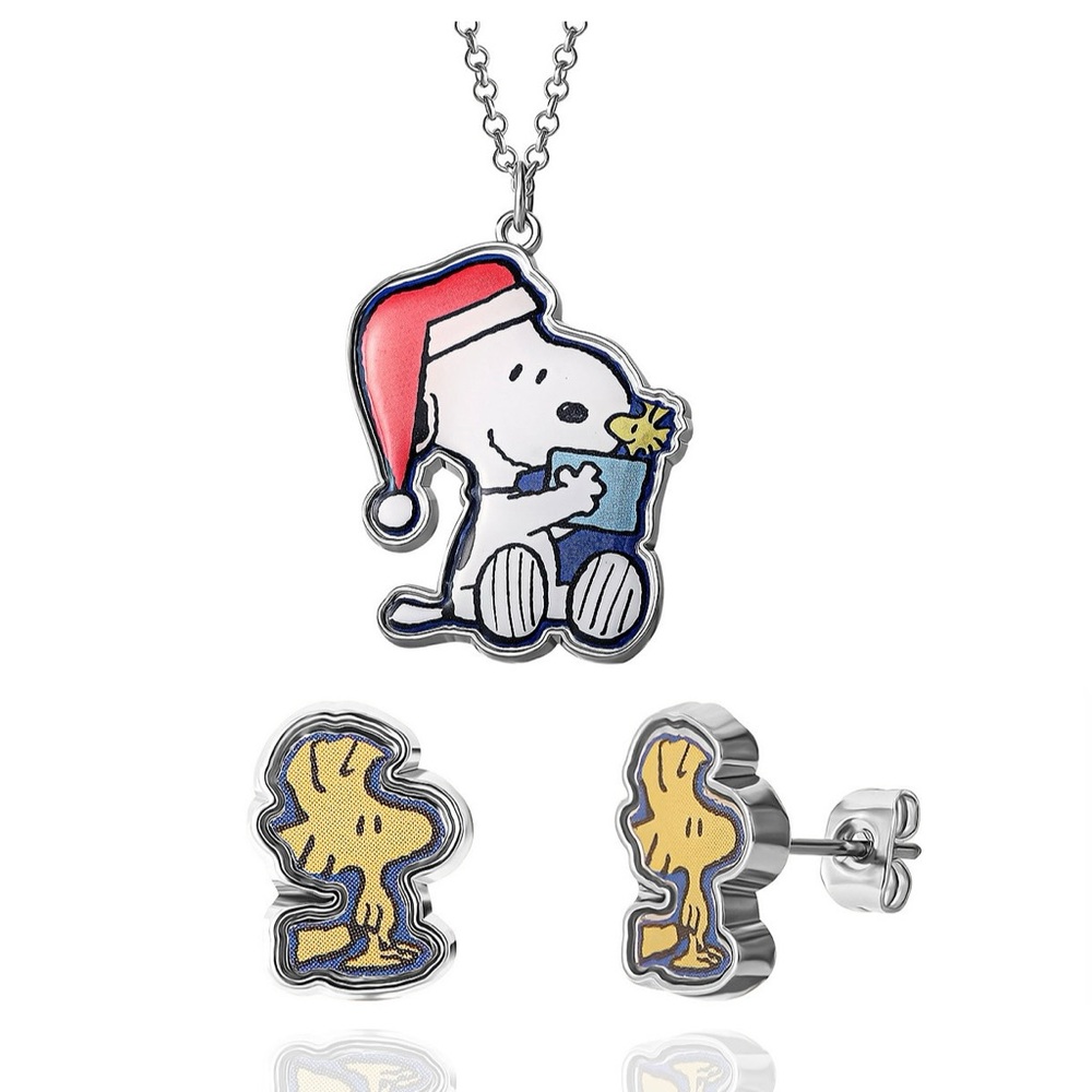 Peanuts Silver Snoopy Necklace and Earrings Set